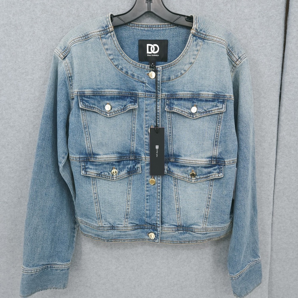 Dee Ocleppo Amy Collarless Denim Button Long Sleeve Jean Jacket Womens S NWT